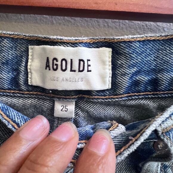 AGOLDE FEN Long High Rise Straight Leg Blue Jean Distressed Women's 25 (27x27) - Picture 8 of 10